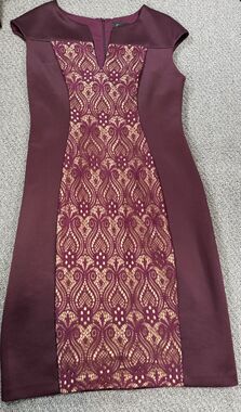Connected Apparel Woman’s 10 Plum Burgundy Dress Sheath Midi Pencil Lace Dress